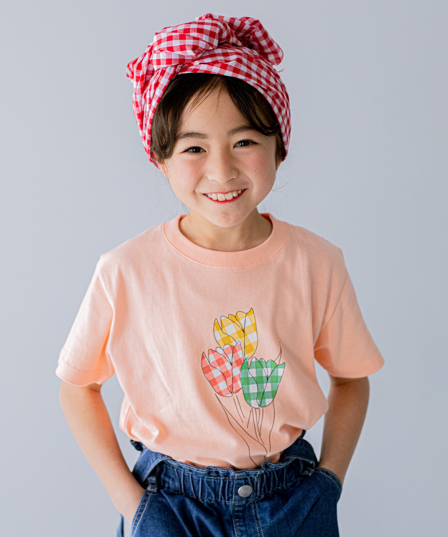ギンガムチェックチューリップTシャツ