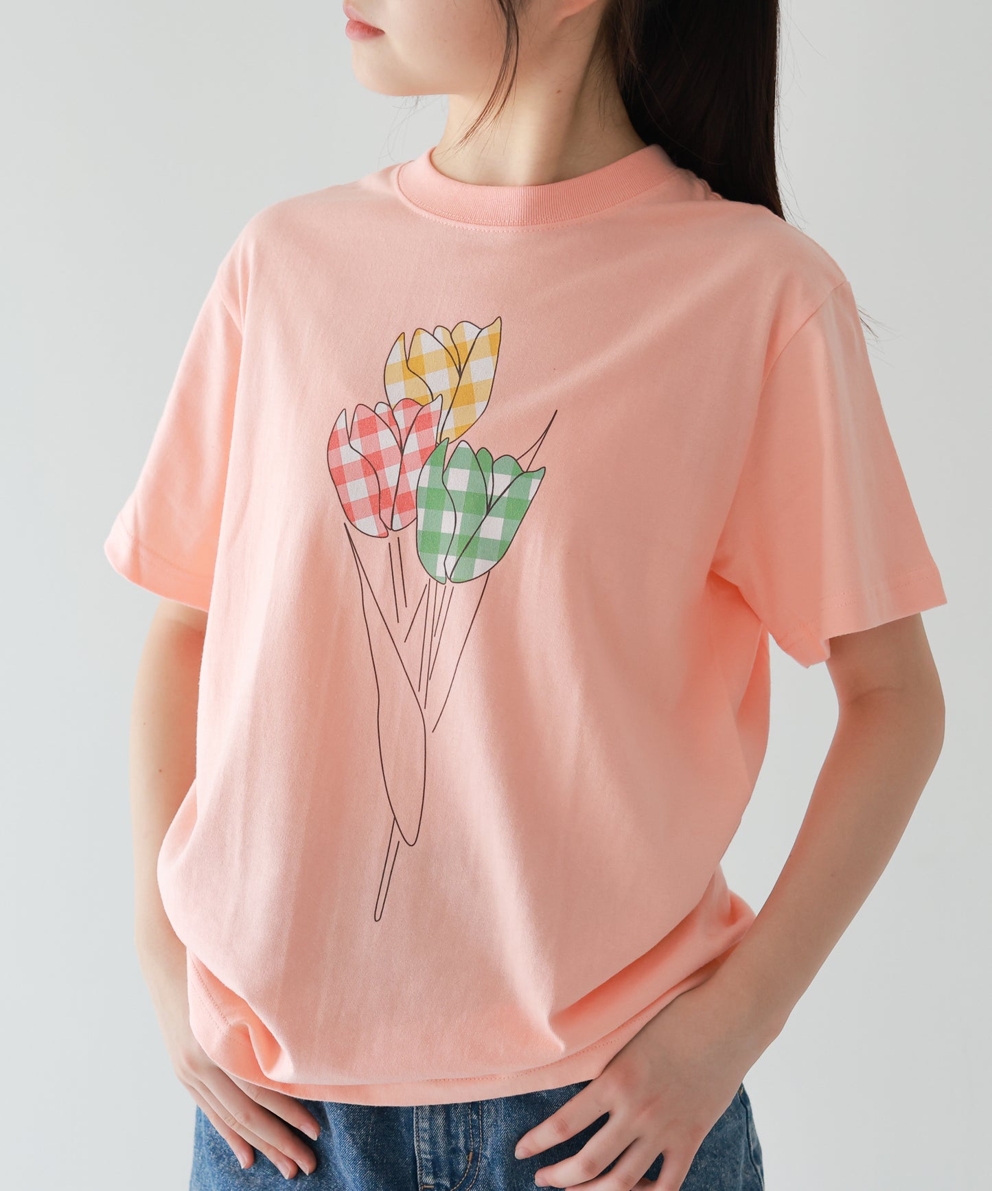 ギンガムチューリップTシャツ ladies