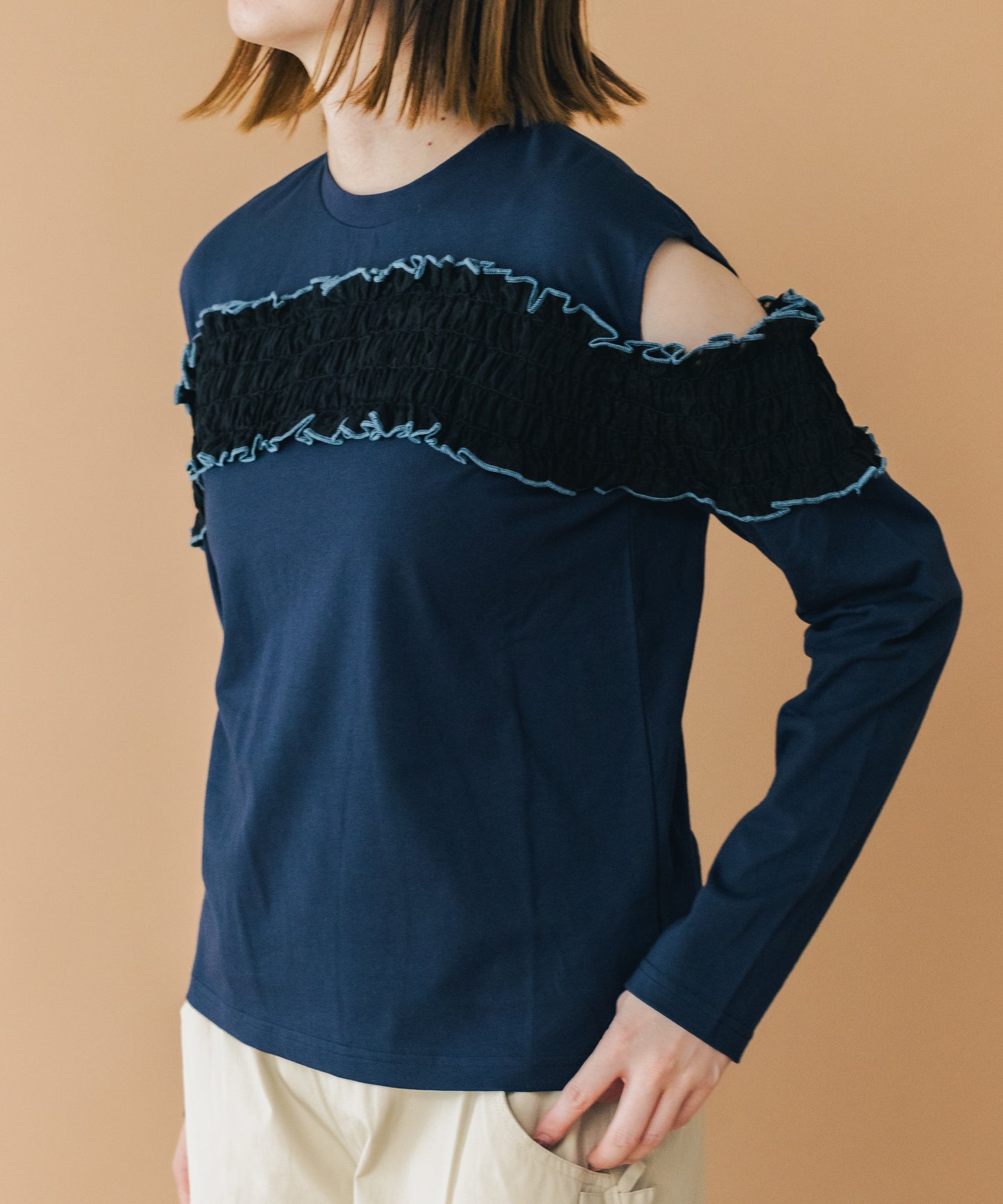 ウェーブシャーリングオフショルダーT ladies