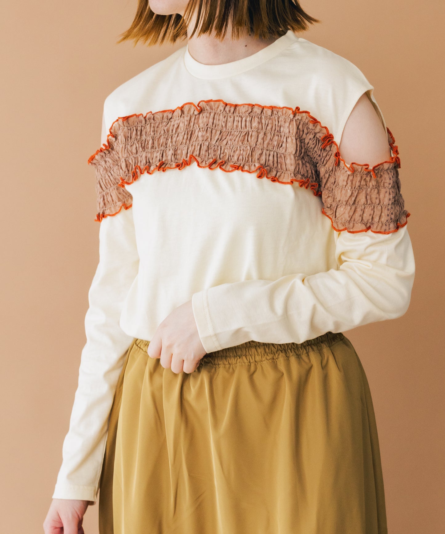 ウェーブシャーリングオフショルダーT ladies