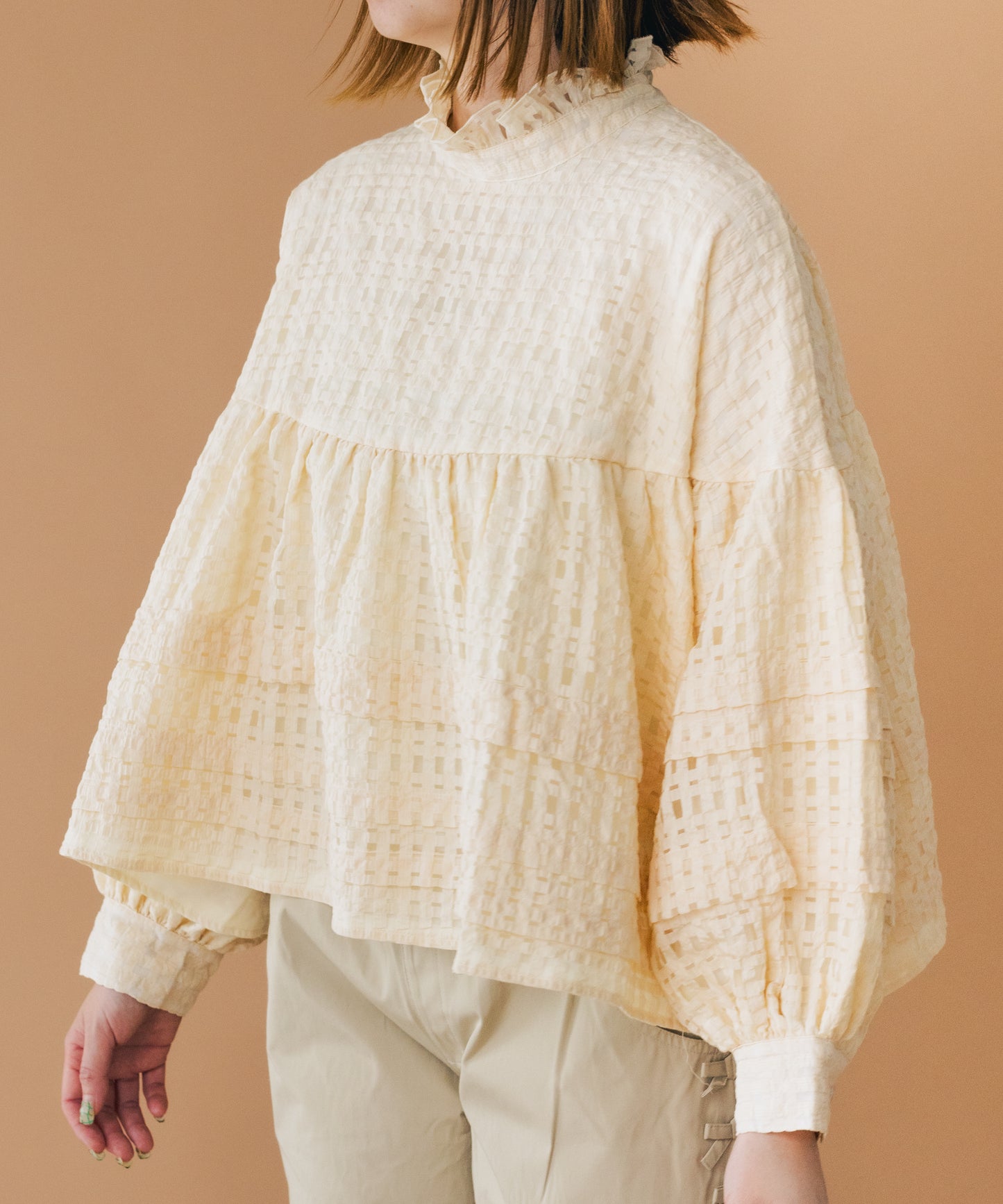 シースルーチェックバックリボンブラウス ladies