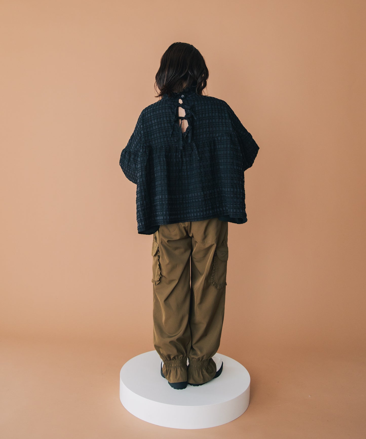 シースルーチェックバックリボンブラウス ladies