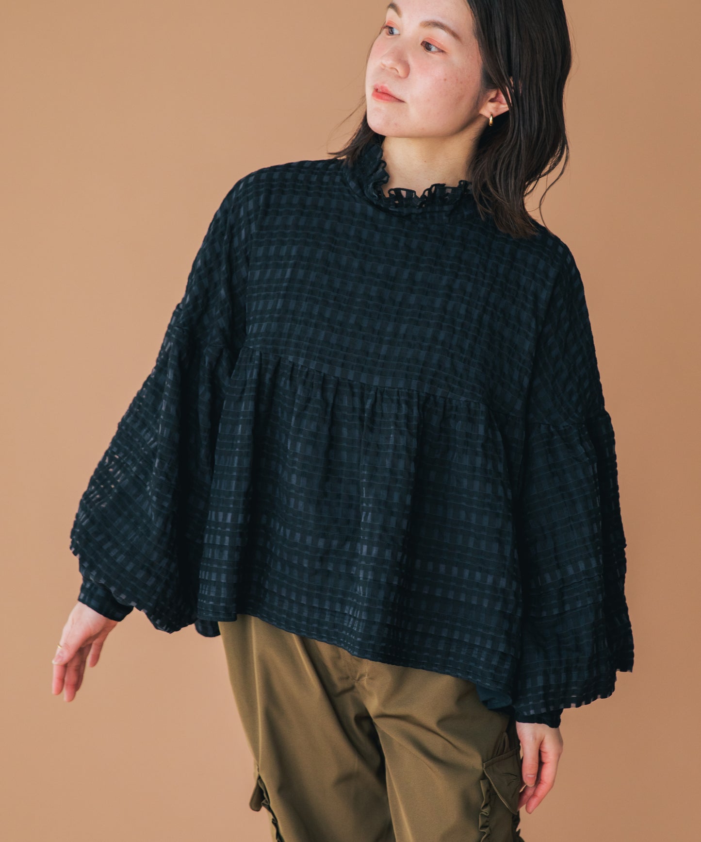 シースルーチェックバックリボンブラウス ladies