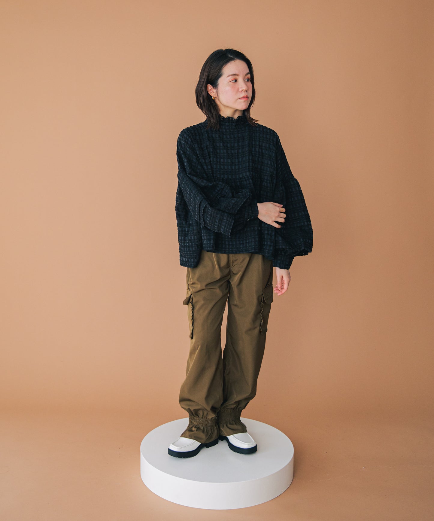 シースルーチェックバックリボンブラウス ladies