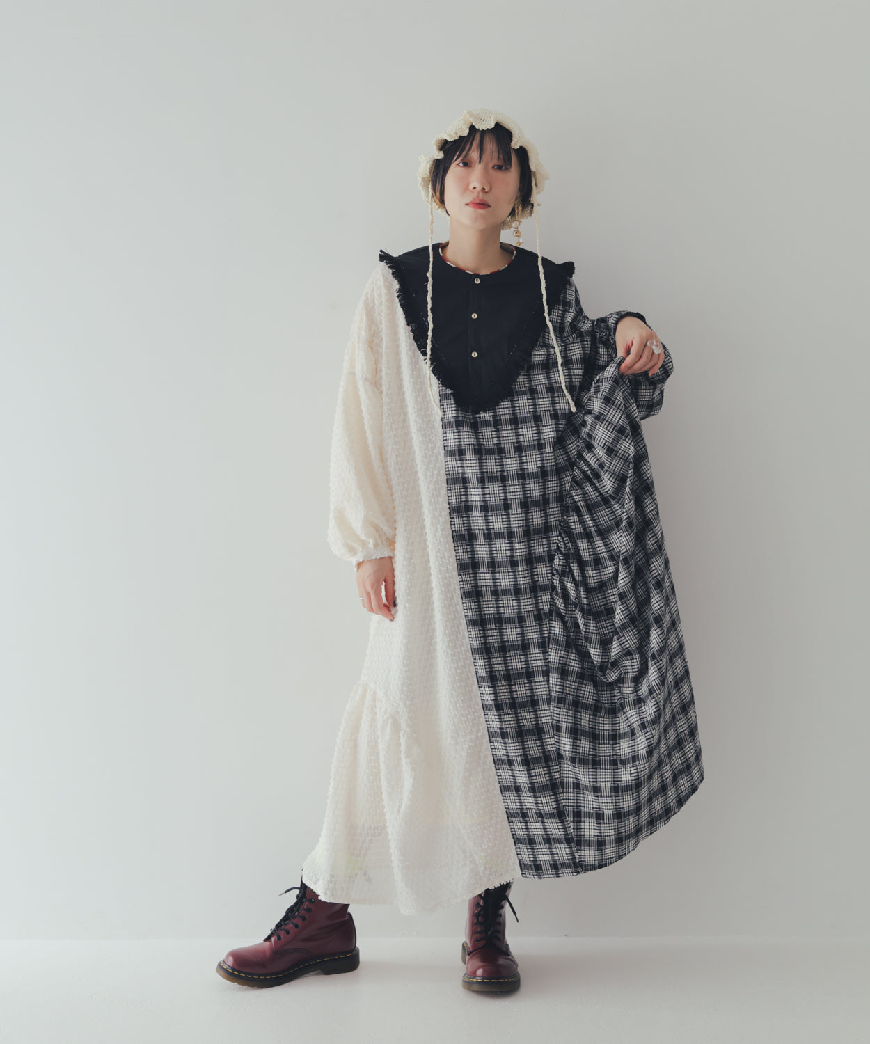 2ピースモノトーンチェック柄ワンピース ladies [352-0104-2