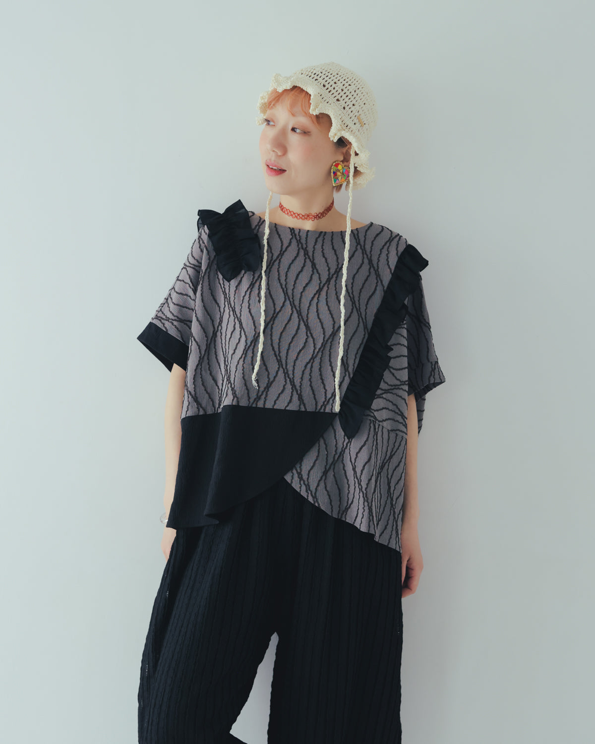 ウェーブライン切替カットソー  ladies  [251-0608-2]