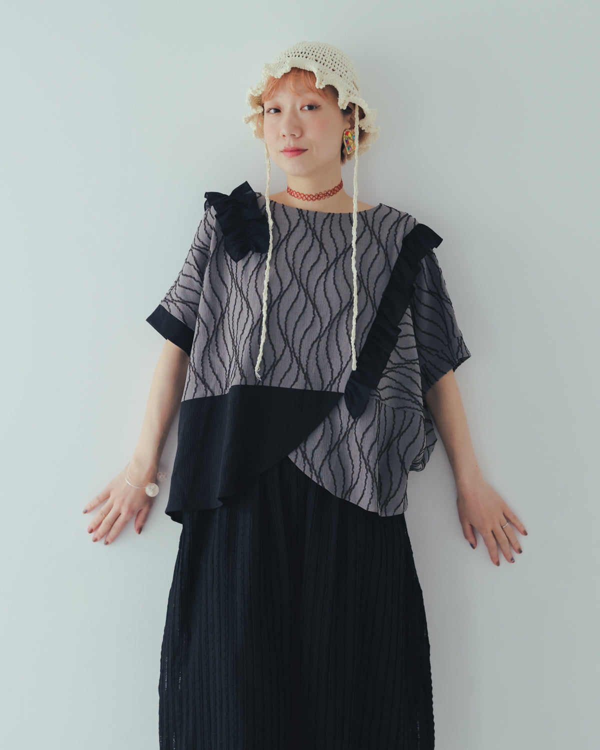 ウェーブライン切替カットソー  ladies  [251-0608-2]