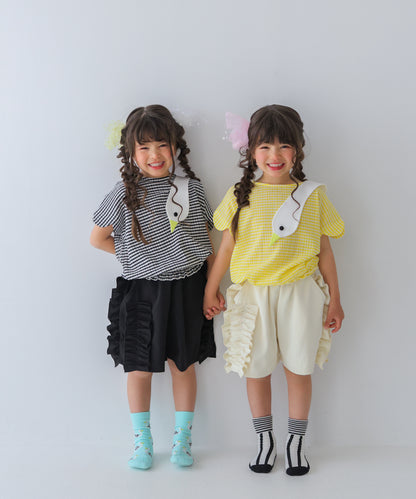 スワンスカラップギンガムTシャツ　　[241-1511-1]
