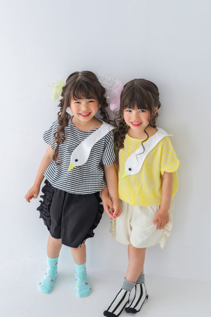 スワンスカラップギンガムTシャツ　　[241-1511-1]