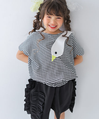 スワンスカラップギンガムTシャツ　　[241-1511-1]