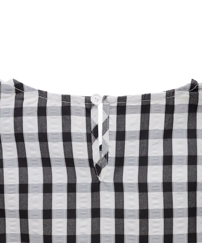 チェックドルマンスリーブフリルブラウス　 [243-0602-1]