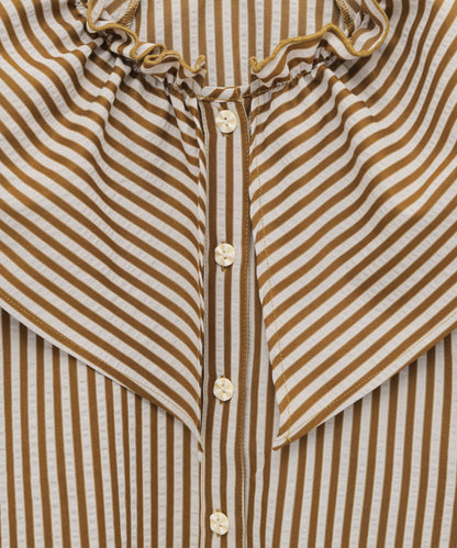 ビック三角襟ストライプ柄シャツ　[243-0605-2]