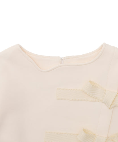 アシメサイドリボン付きダンボールニットカットソー　[243-0702-1]