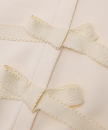 アシメサイドリボン付きダンボールニットカットソー　[243-0702-1]