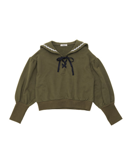 セーラーカラーアームウォーマー風トレーナー　[243-0705-1]