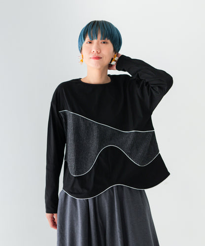 ウェーブパイピング切り替えTシャツ　ladies [243-1506-2]