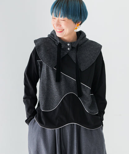 ウェーブパイピング切り替えTシャツ　ladies [243-1506-2]