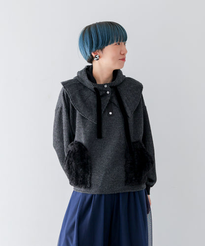 ボアポケットニット風ヘンリーネックプルオーバー 　ladies [243-0701-2]