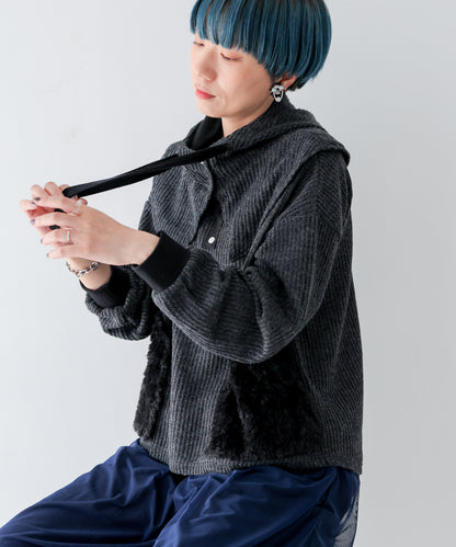 ボアポケットニット風ヘンリーネックプルオーバー 　ladies [243-0701-2]