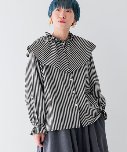 ビック三角襟ストライプ柄シャツ　[243-0605-2]