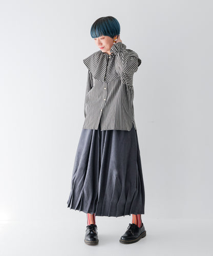 ビック三角襟ストライプ柄シャツ　[243-0605-2]