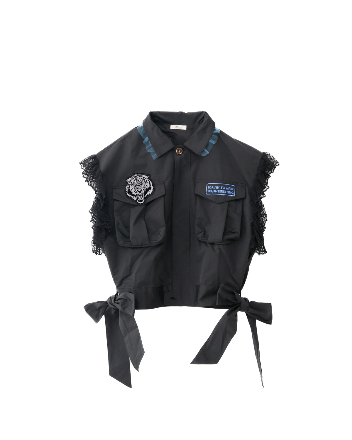 ミリタリーレースリボンベスト(ブラック) リメイク