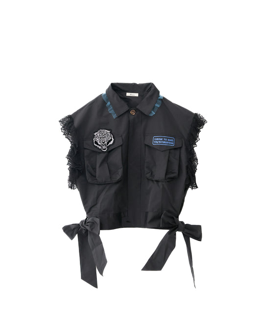 ミリタリーレースリボンベスト(ブラック) リメイク