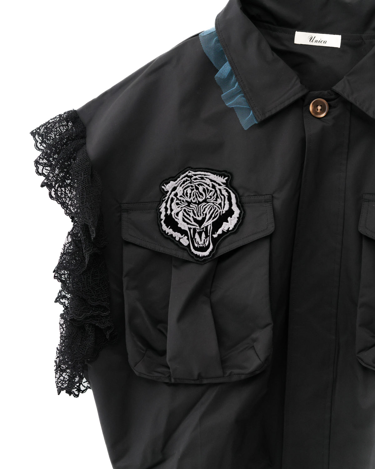 ミリタリーレースリボンベスト(ブラック) リメイク