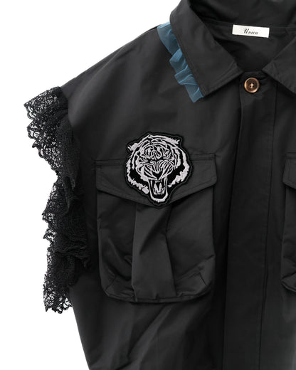 ミリタリーレースリボンベスト(ブラック) リメイク