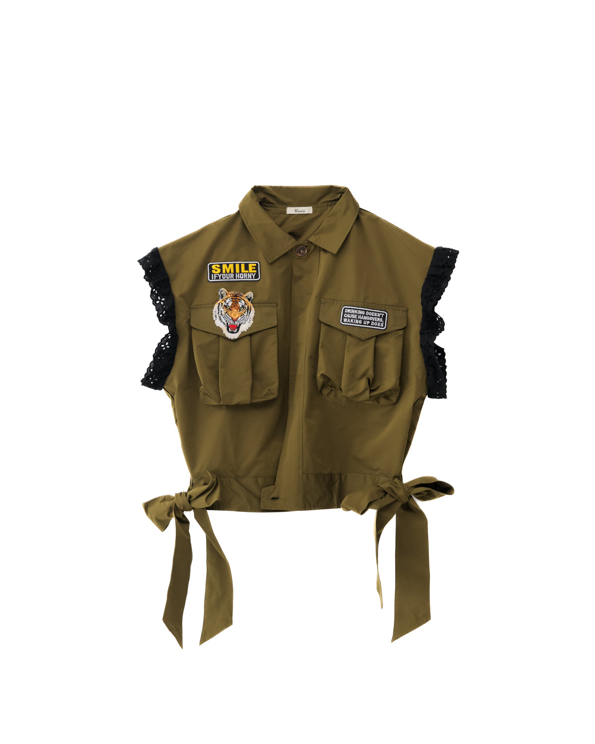 ミリタリーレースリボンベスト(カーキ) リメイク