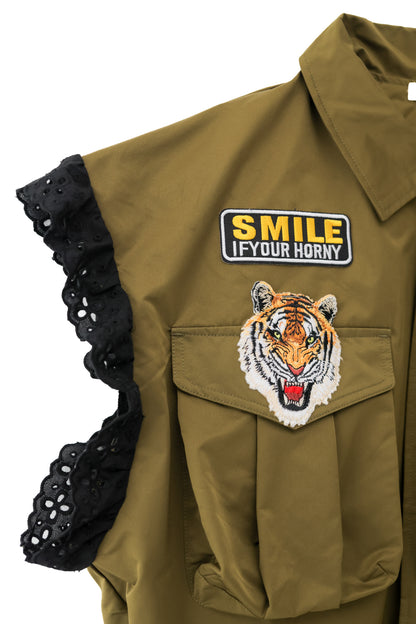 ミリタリーレースリボンベスト(カーキ) リメイク