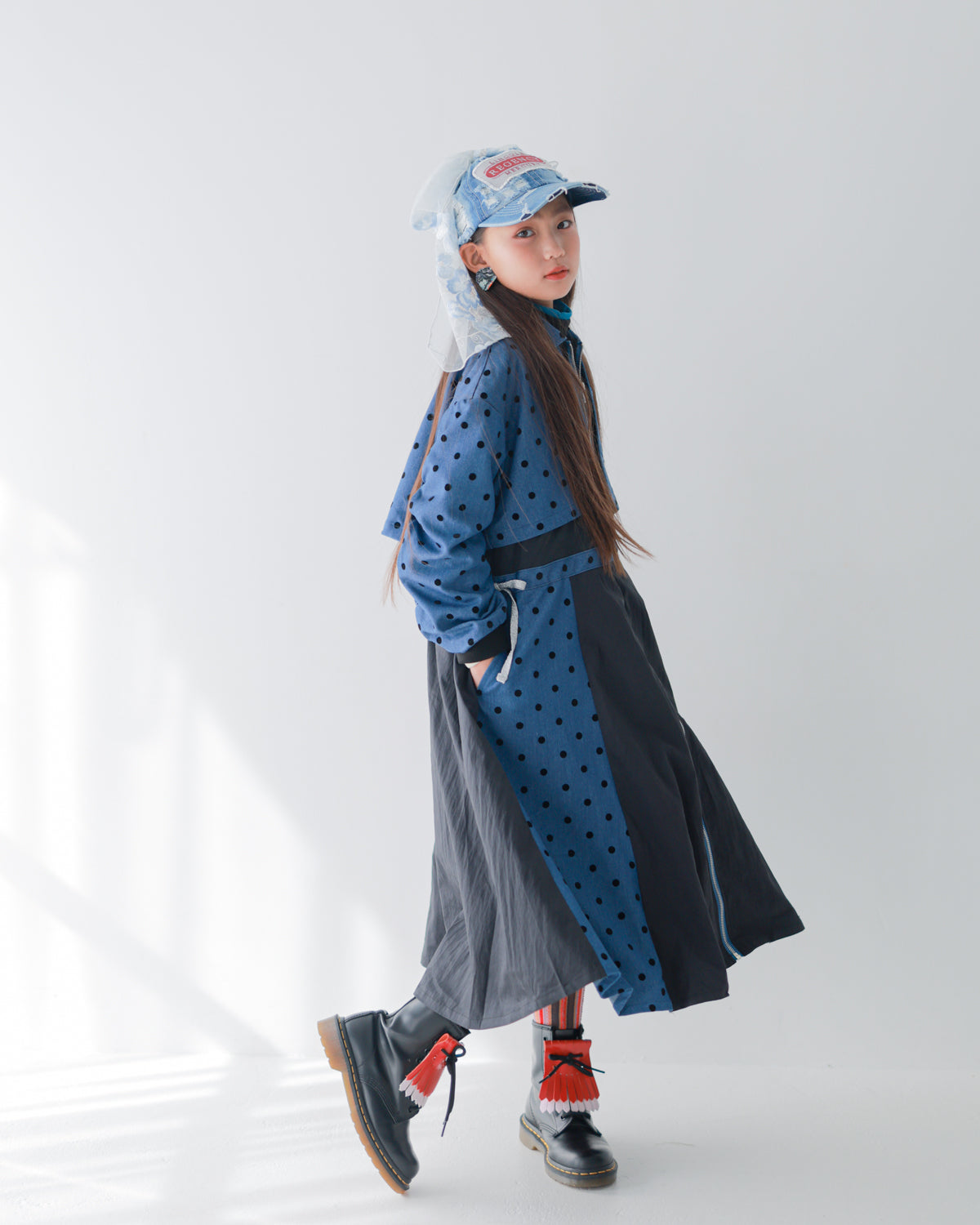 フロッキードットzipperジャケットワンピース   [352-0102-1]