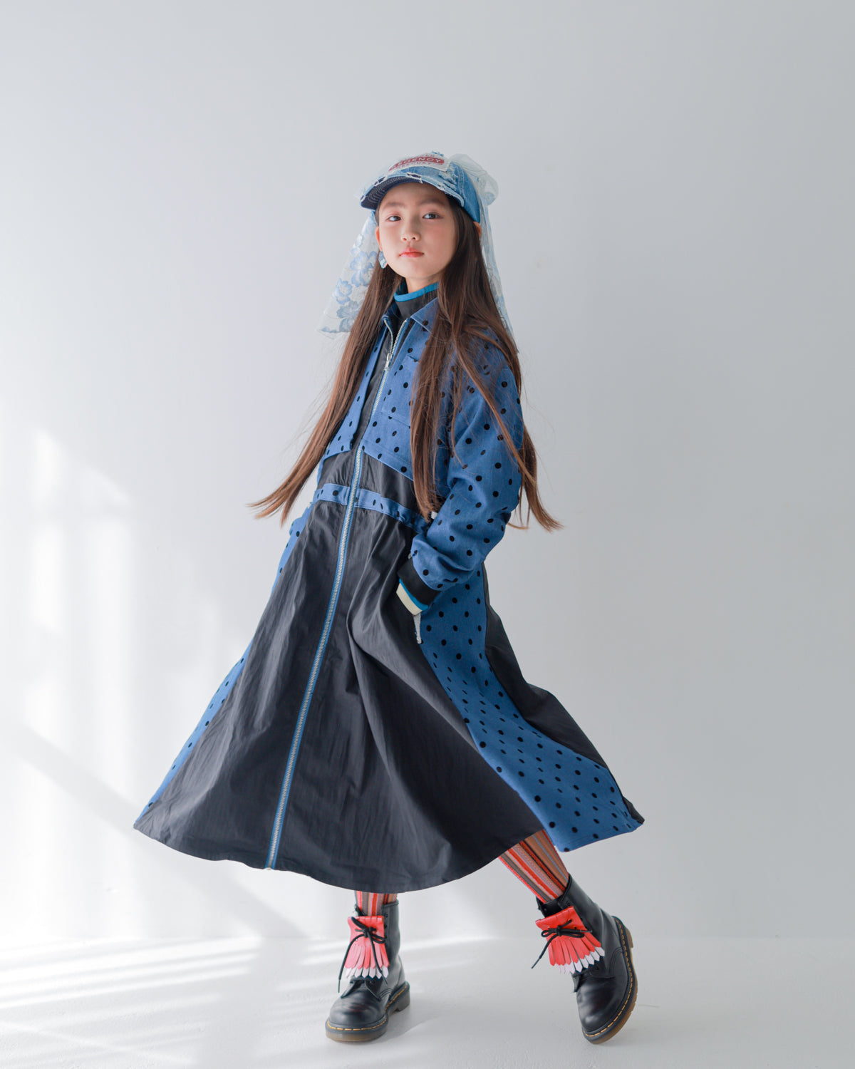 フロッキードットzipperジャケットワンピース   [352-0102-1]