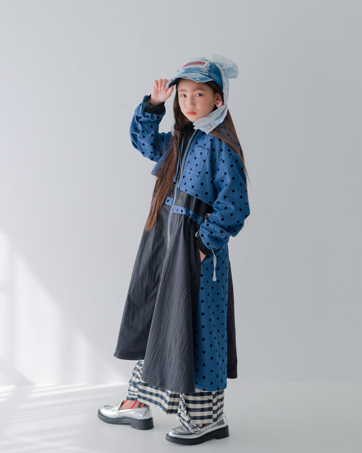 フロッキードットzipperジャケットワンピース   [352-0102-1]