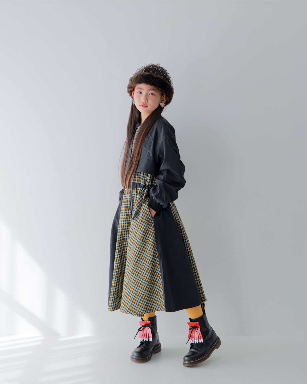 チェックzipperジャケットワンピース   [352-0101-1]