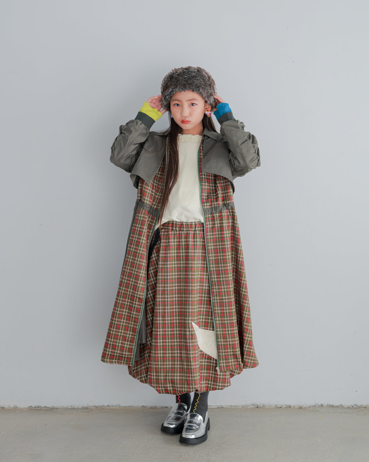 チェックzipperジャケットワンピース   [352-0101-1]