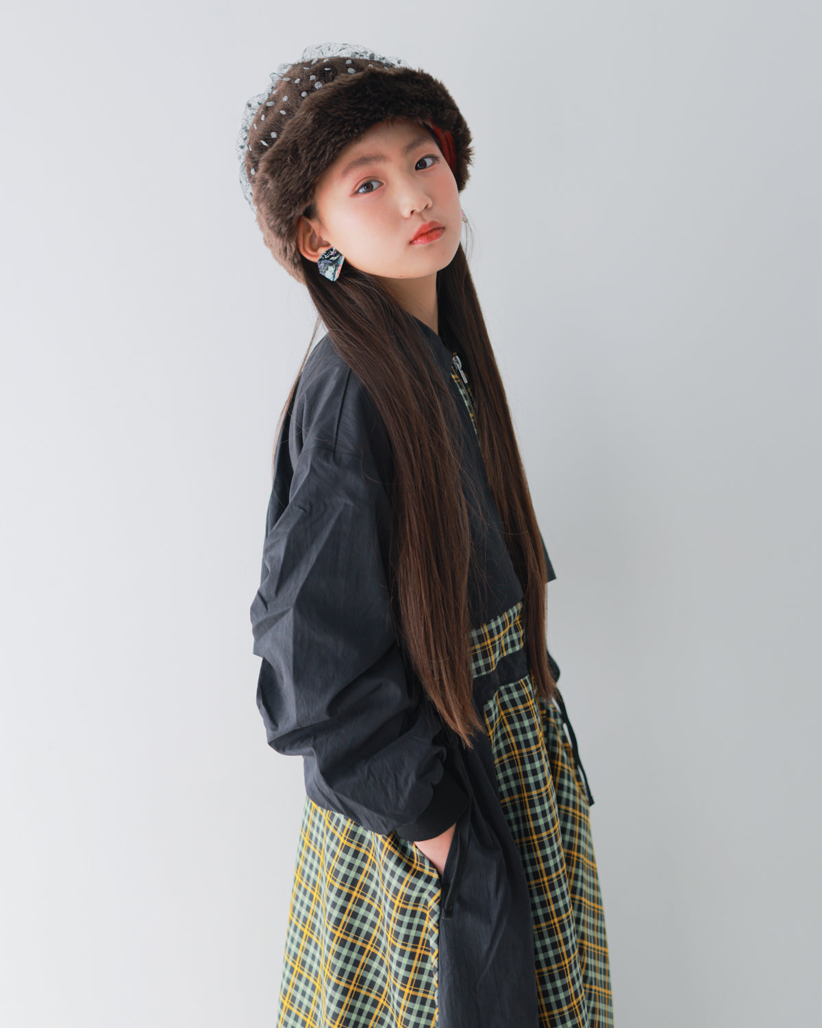 チェックzipperジャケットワンピース   [352-0101-1]