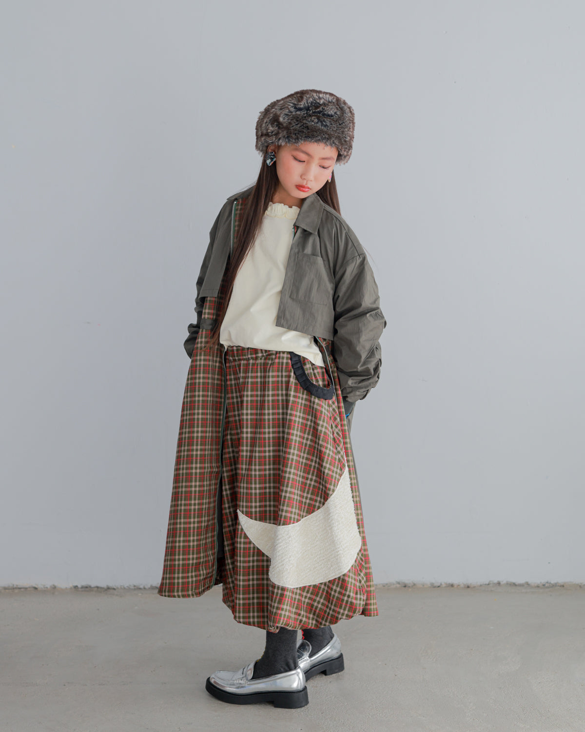 チェックmoonシャギーバルーンスカート   [352-1101-1]