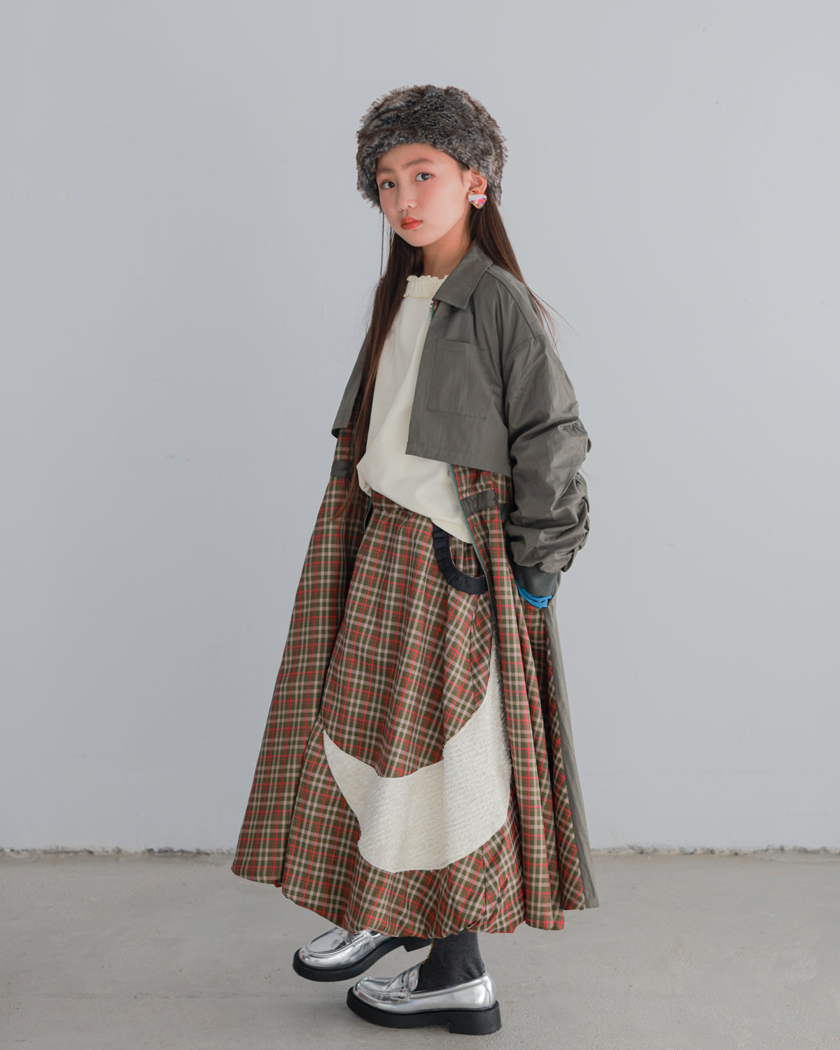 チェックzipperジャケットワンピース   [352-0101-1]