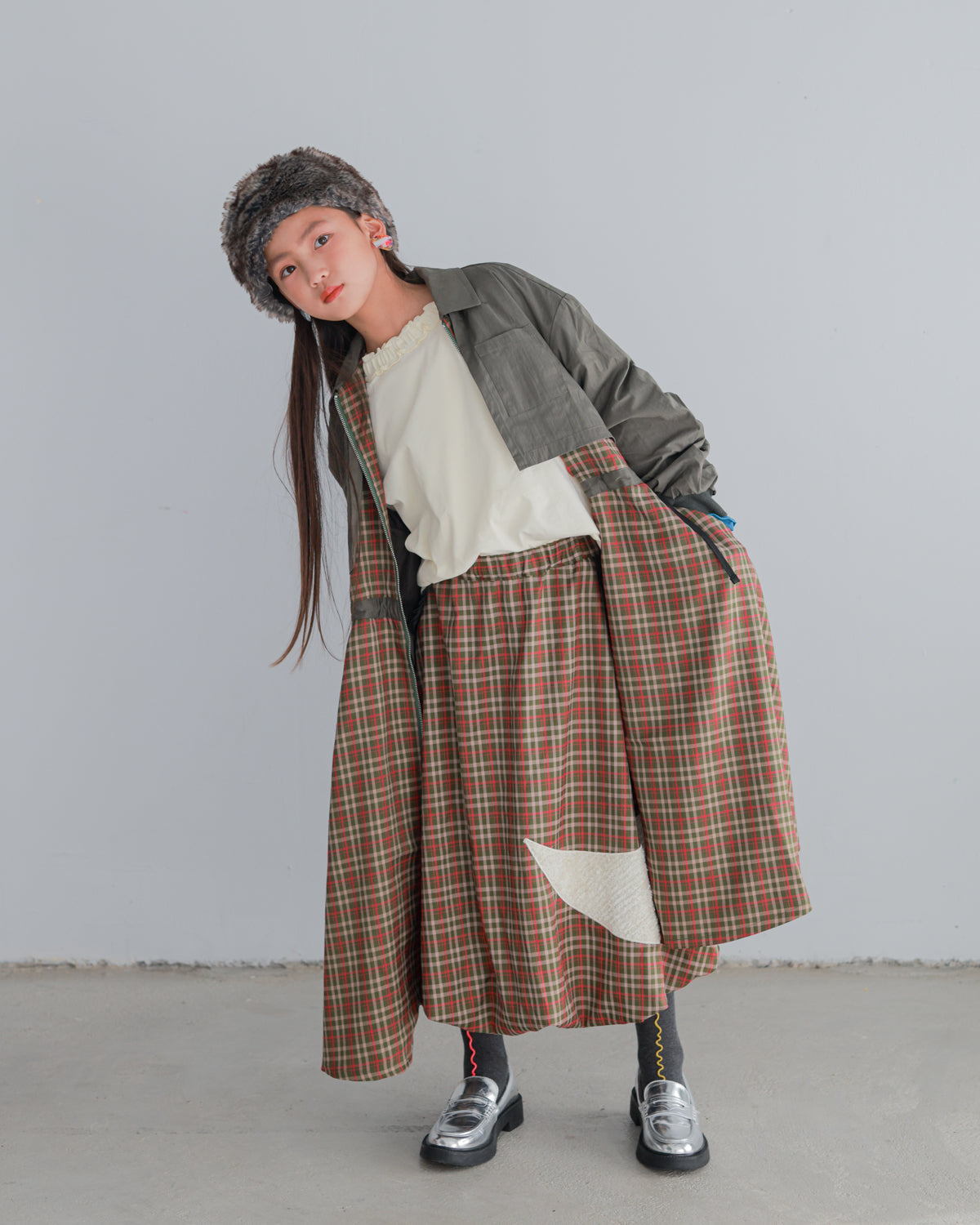 チェックzipperジャケットワンピース   [352-0101-1]