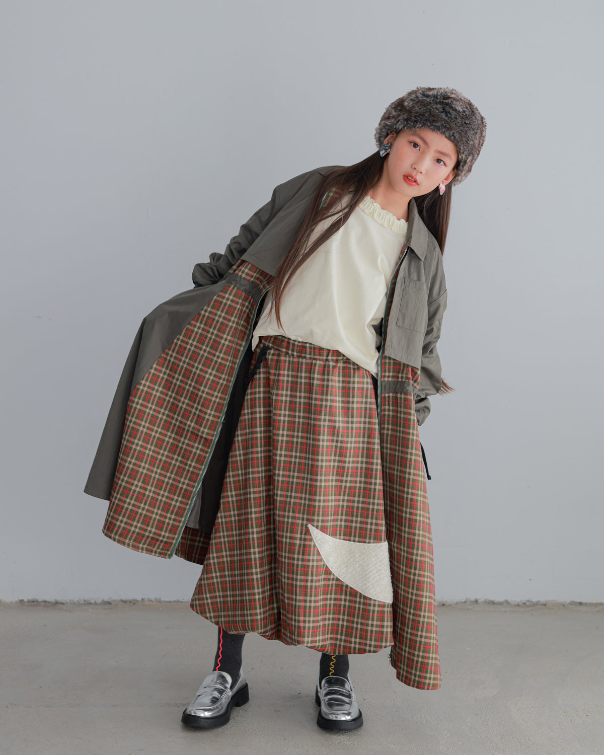 チェックmoonシャギーバルーンスカート   [352-1101-1]