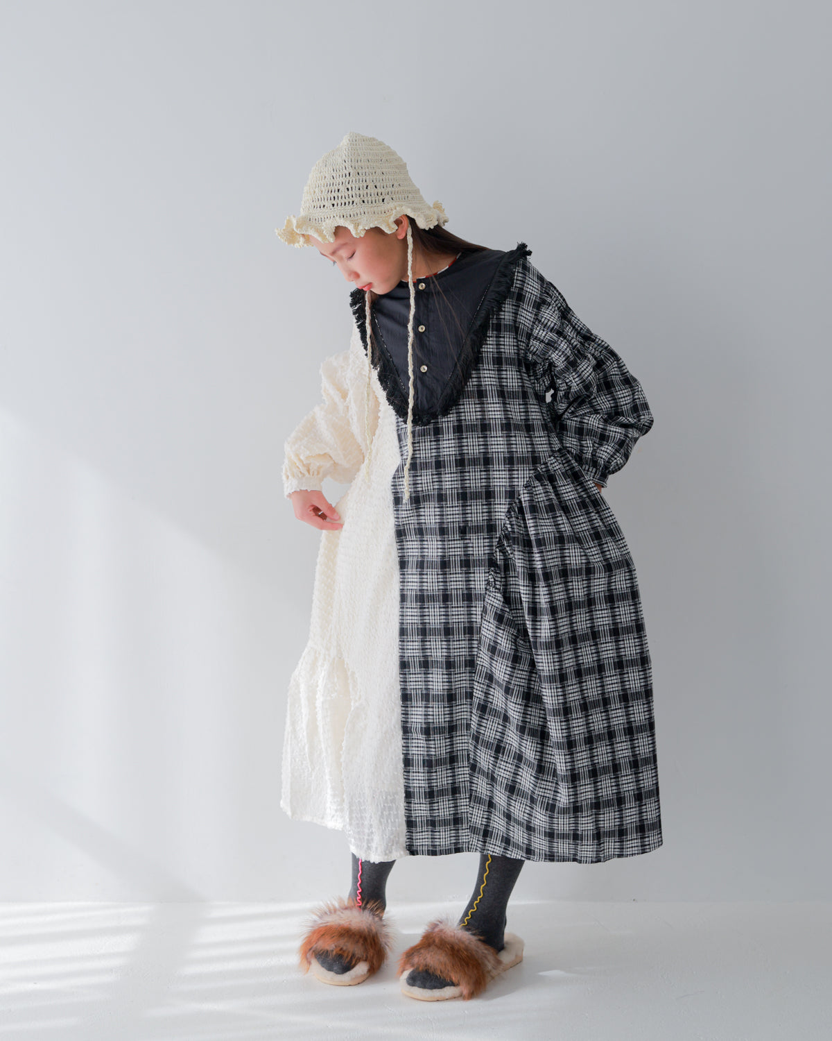 2ピースモノトーンチェック柄ワンピース [352-0104-1] – UNICA