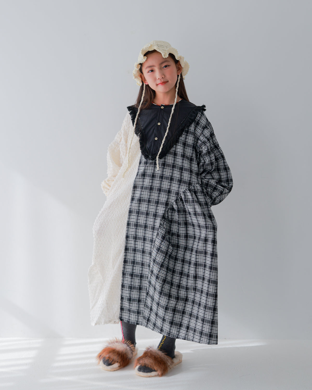 2ピースモノトーンチェック柄ワンピース [352-0104-1] – UNICA