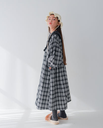 2ピースモノトーンチェック柄ワンピース  [352-0104-1]