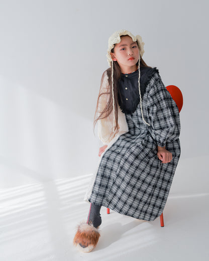 2ピースモノトーンチェック柄ワンピース  [352-0104-1]