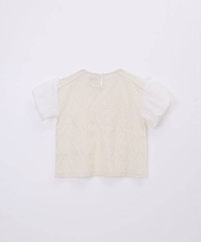 ドットフリル異素材バルーンスリーブT  ladies  [251-1409-2]