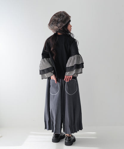 ストライプフリルスリーブTシャツ　 [243-1511-1]