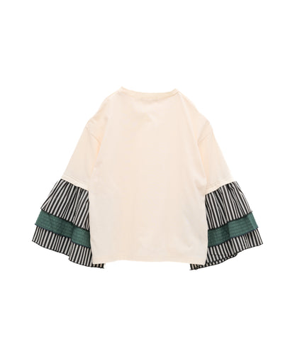 ストライプフリルスリーブTシャツ　 [243-1511-1]