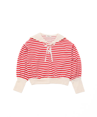 ボーダーセーラーカラーアームウォーマー風カットソー  ladies [243-1504-2]