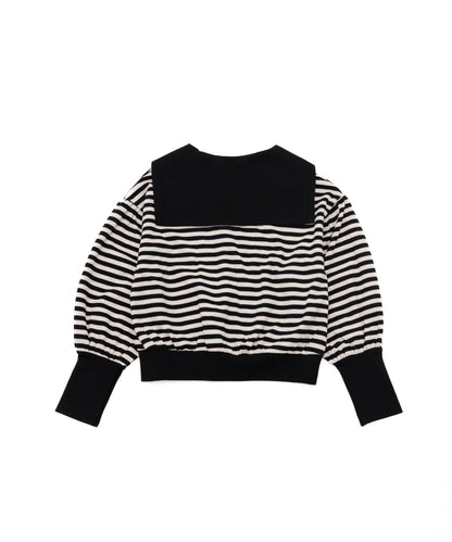 ボーダーセーラーカラーアームウォーマー風カットソー  ladies [243-1504-2]